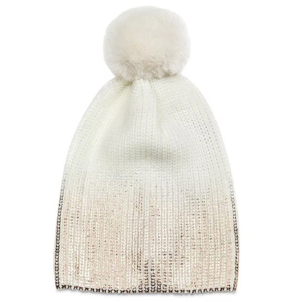 NWT Jocelyn Faux Fur Pom Rose Gold Metallic Ombre‎ Knit Hat